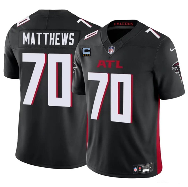 Men's Atlanta Falcons #70 Jake Matthews Black 2024 F.U.S.E With 4-Star C Patch Vapor Untouchable Limited Football Stitched Jersey